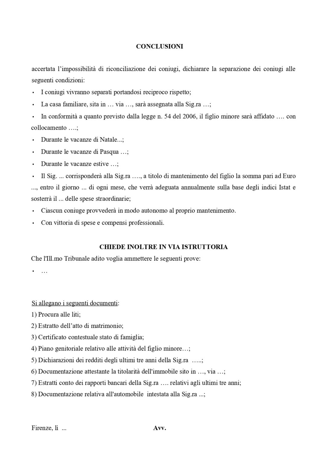 Fac Simile Modello Nuova Separazione Giudiziale Con Figli Minori